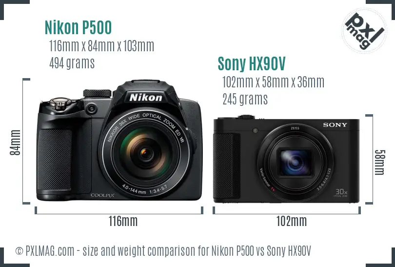 Nikon P500 vs Sony HX90V size comparison Nikon P500 vs Sony HX90V size comparison
