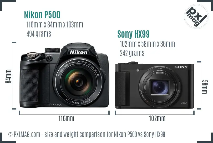 Nikon P500 vs Sony HX99 size comparison