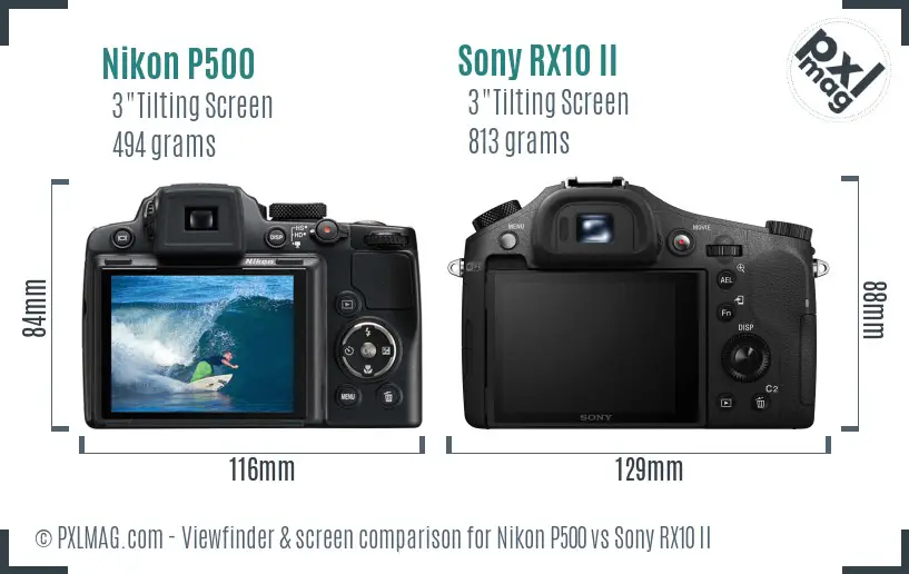 Nikon P500 vs Sony RX10 II Screen and Viewfinder comparison