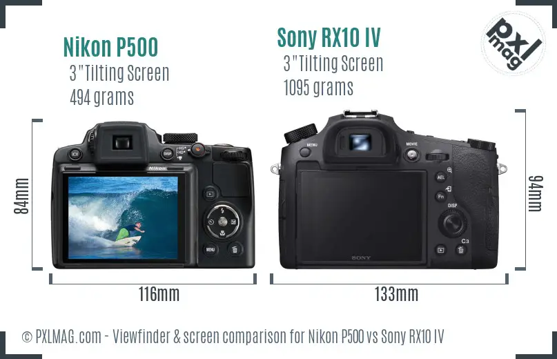 Nikon P500 vs Sony RX10 IV Screen and Viewfinder comparison