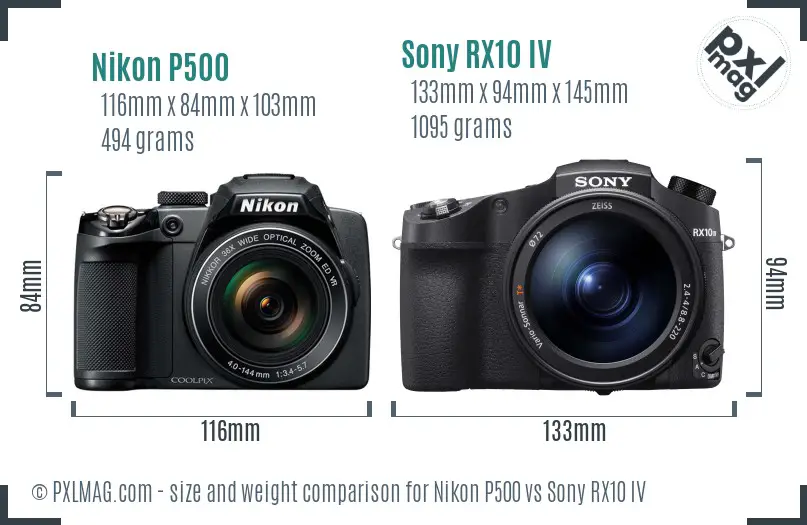 Nikon P500 vs Sony RX10 IV size comparison