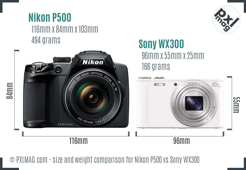 Nikon P500 vs Sony WX300 size comparison