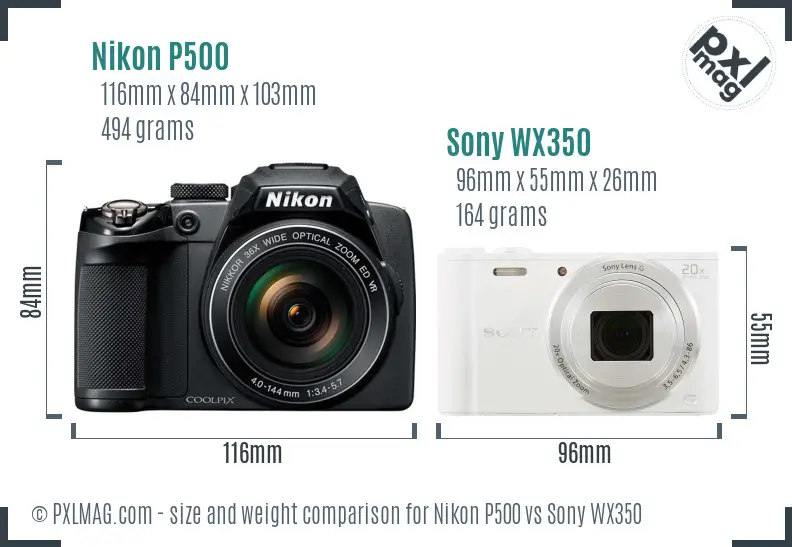 Nikon P500 vs Sony WX350 size comparison