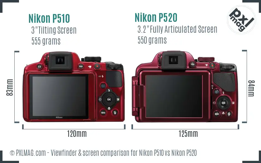 Nikon P510 vs Nikon P520 Screen and Viewfinder comparison