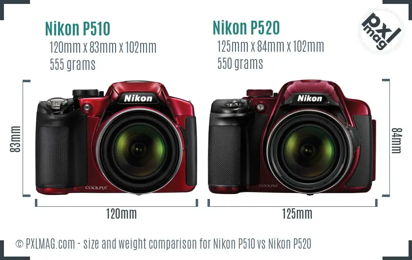 Nikon P510 vs Nikon P520 size comparison