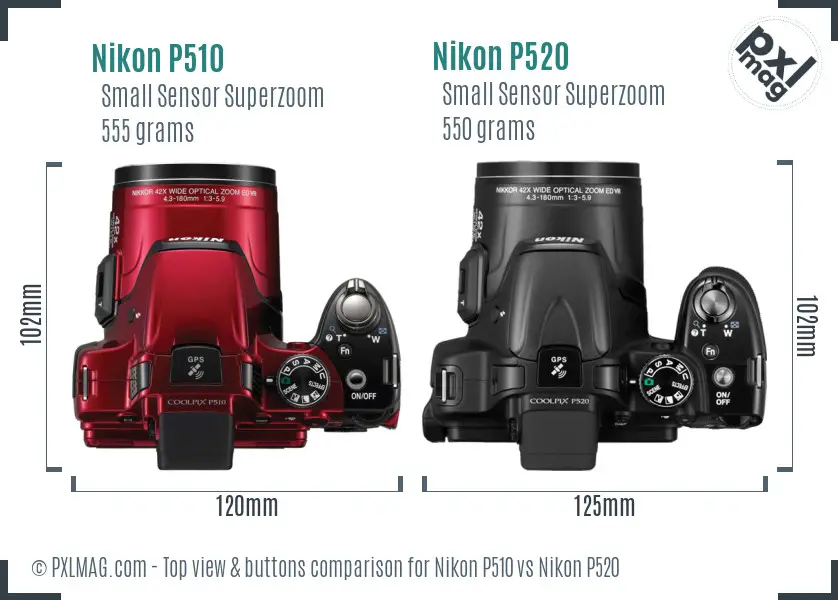 Nikon P510 vs Nikon P520 top view buttons comparison