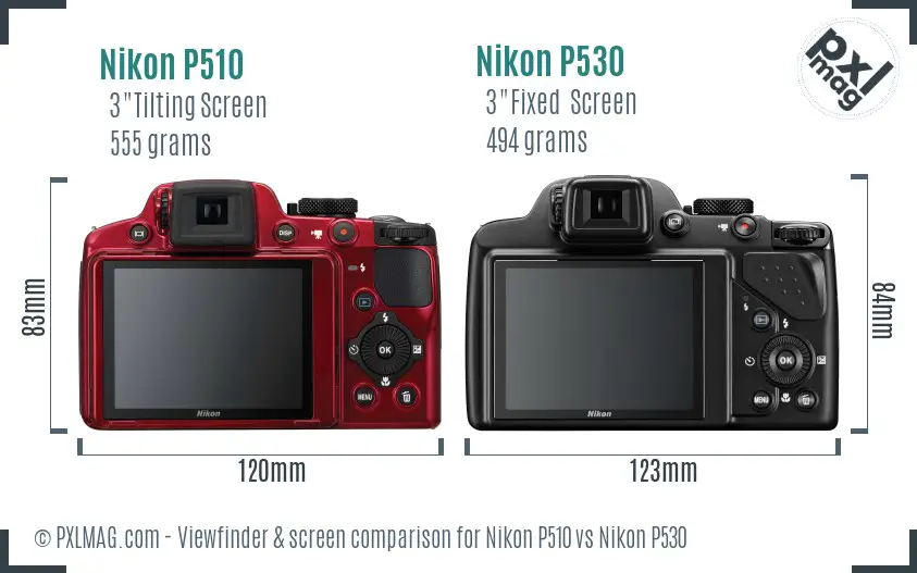 Nikon P510 vs Nikon P530 Screen and Viewfinder comparison