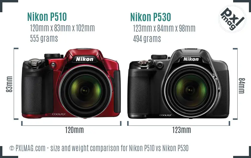 Nikon P510 vs Nikon P530 size comparison