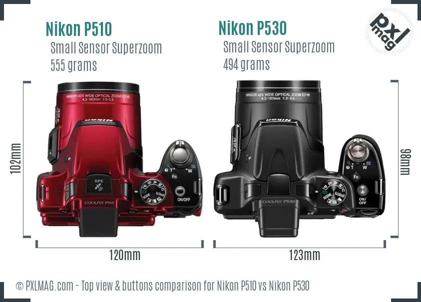 Nikon P510 vs Nikon P530 top view buttons comparison