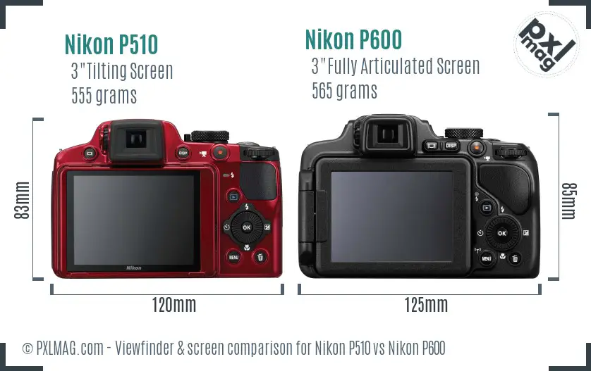 Nikon P510 vs Nikon P600 Screen and Viewfinder comparison