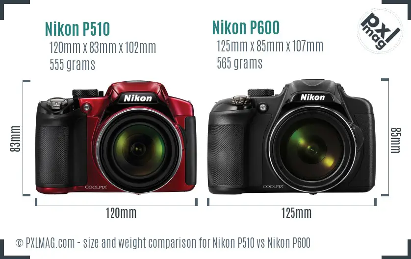 Nikon P510 vs Nikon P600 size comparison