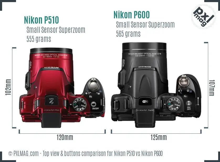 Nikon P510 vs Nikon P600 top view buttons comparison
