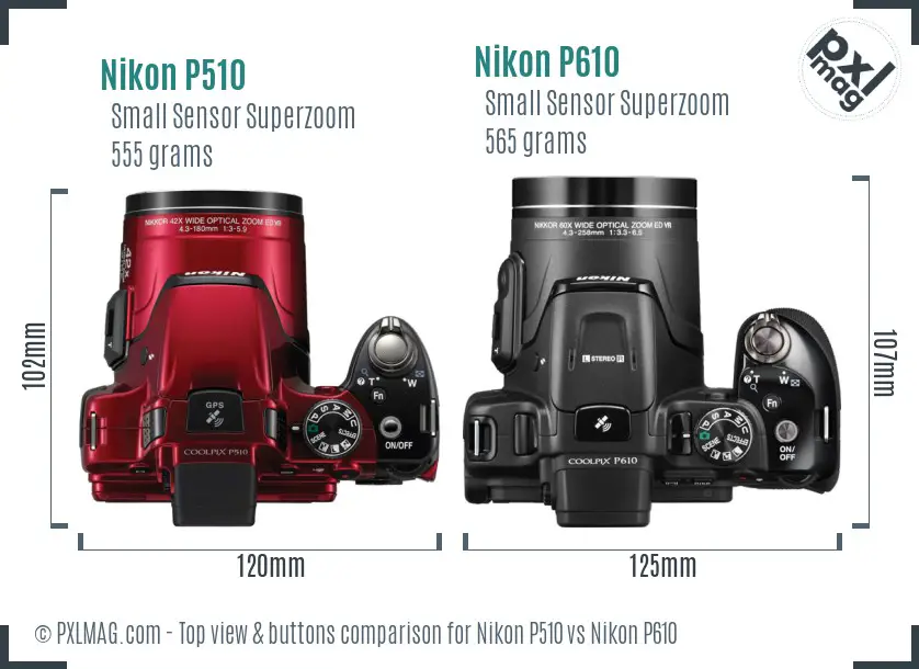Nikon P510 vs Nikon P610 top view buttons comparison