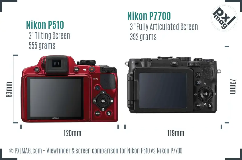 Nikon P510 vs Nikon P7700 Screen and Viewfinder comparison