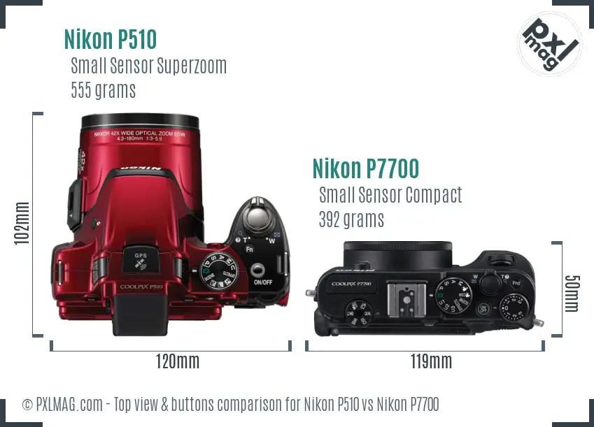 Nikon P510 vs Nikon P7700 top view buttons comparison
