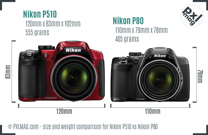 Nikon P510 vs Nikon P80 size comparison