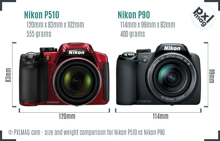 Nikon P510 vs Nikon P90 size comparison