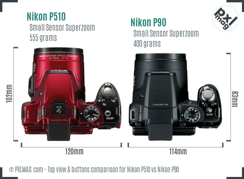 Nikon P510 vs Nikon P90 top view buttons comparison
