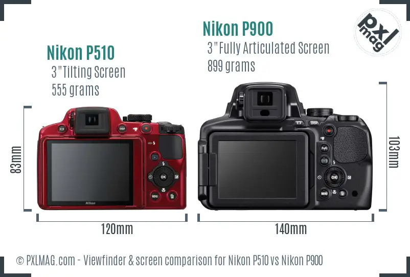 Nikon P510 vs Nikon P900 Screen and Viewfinder comparison