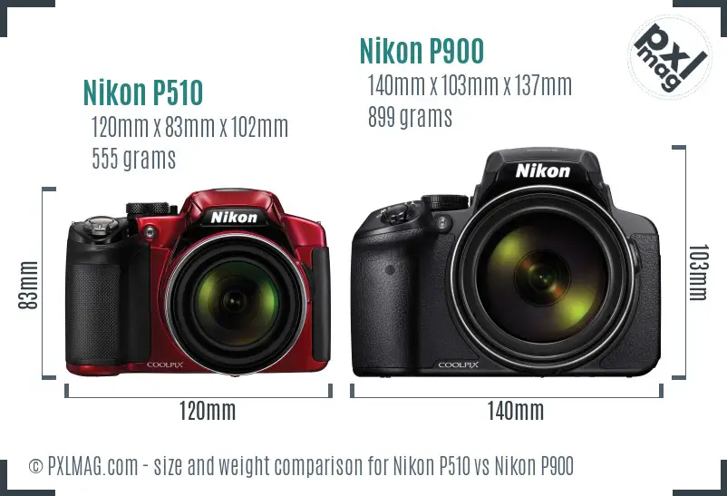 Nikon P510 vs Nikon P900 size comparison
