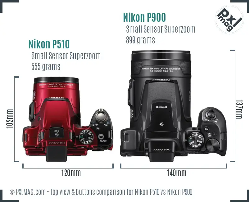 Nikon P510 vs Nikon P900 top view buttons comparison