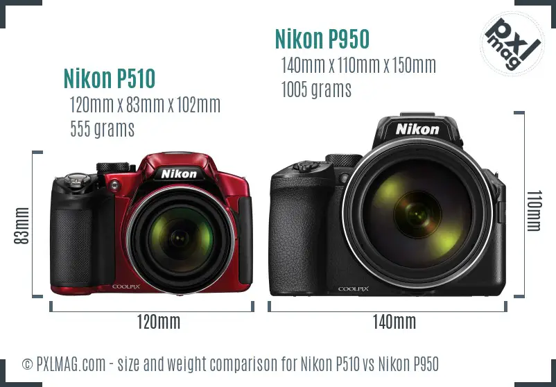 Nikon P510 vs Nikon P950 size comparison