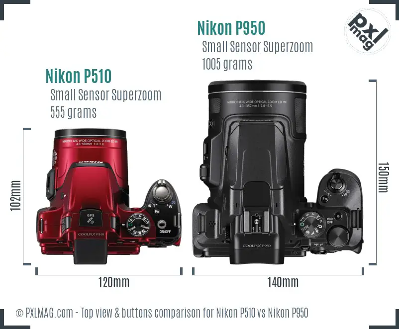 Nikon P510 vs Nikon P950 top view buttons comparison