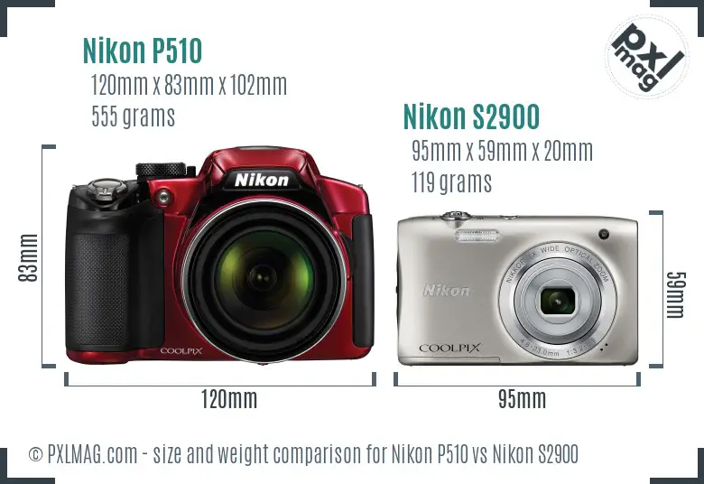 Nikon P510 vs Nikon S2900 size comparison