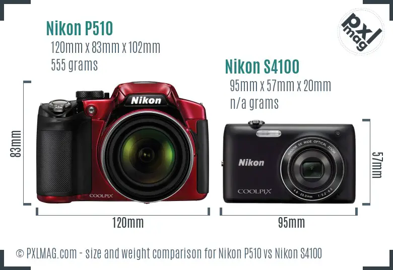 Nikon P510 vs Nikon S4100 size comparison