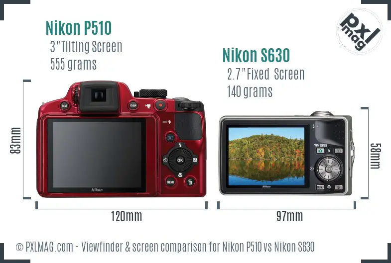 Nikon P510 vs Nikon S630 Screen and Viewfinder comparison