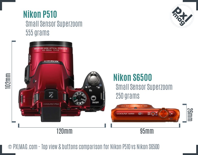 Nikon P510 vs Nikon S6500 top view buttons comparison