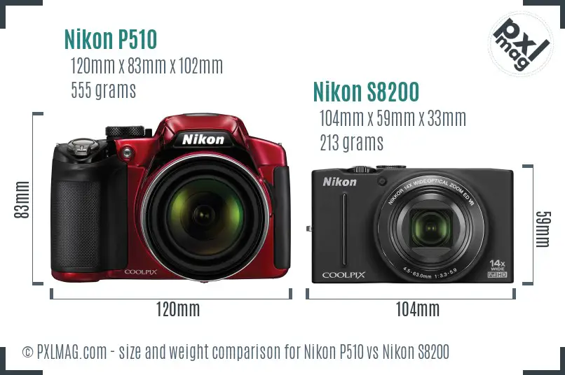 Nikon P510 vs Nikon S8200 size comparison Nikon P510 vs Nikon S8200 size comparison