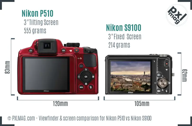 Nikon P510 vs Nikon S9100 Screen and Viewfinder comparison