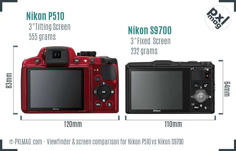 Nikon P510 vs Nikon S9700 Screen and Viewfinder comparison