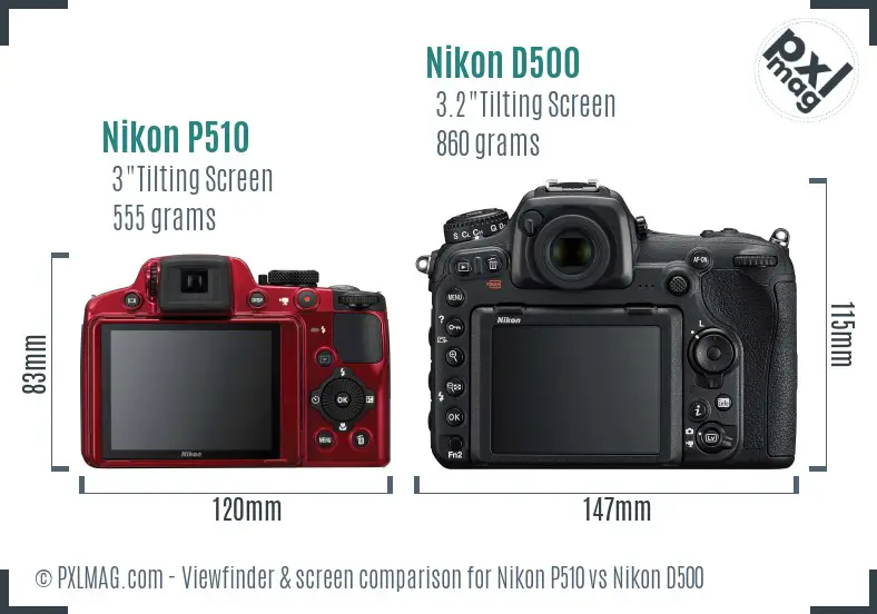 Nikon P510 vs Nikon D500 Screen and Viewfinder comparison Nikon P510 vs Nikon D500 Screen and Viewfinder comparison