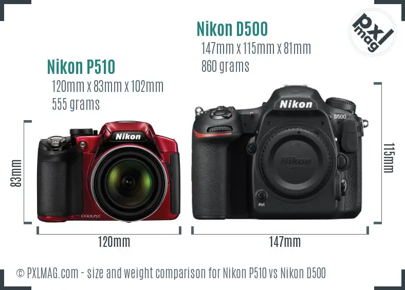 Nikon P510 vs Nikon D500 size comparison Nikon P510 vs Nikon D500 size comparison