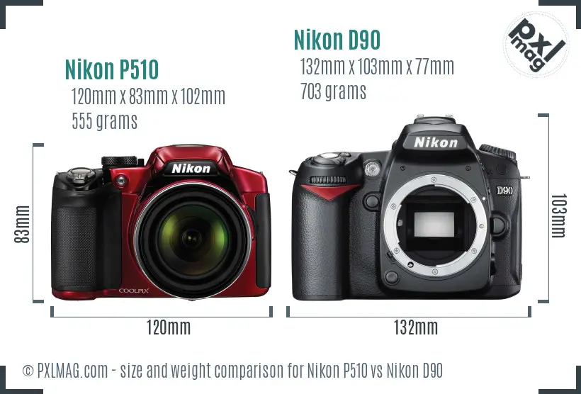 Nikon P510 vs Nikon D90 size comparison Nikon P510 vs Nikon D90 size comparison