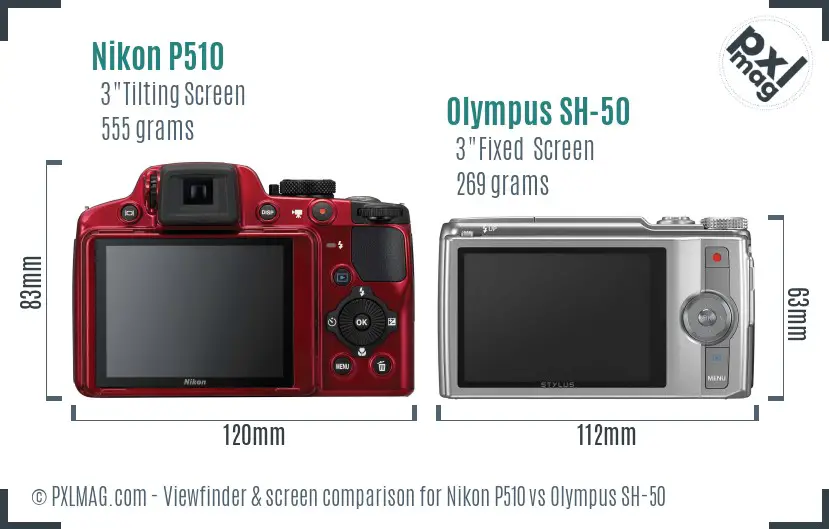 Nikon P510 vs Olympus SH-50 Screen and Viewfinder comparison