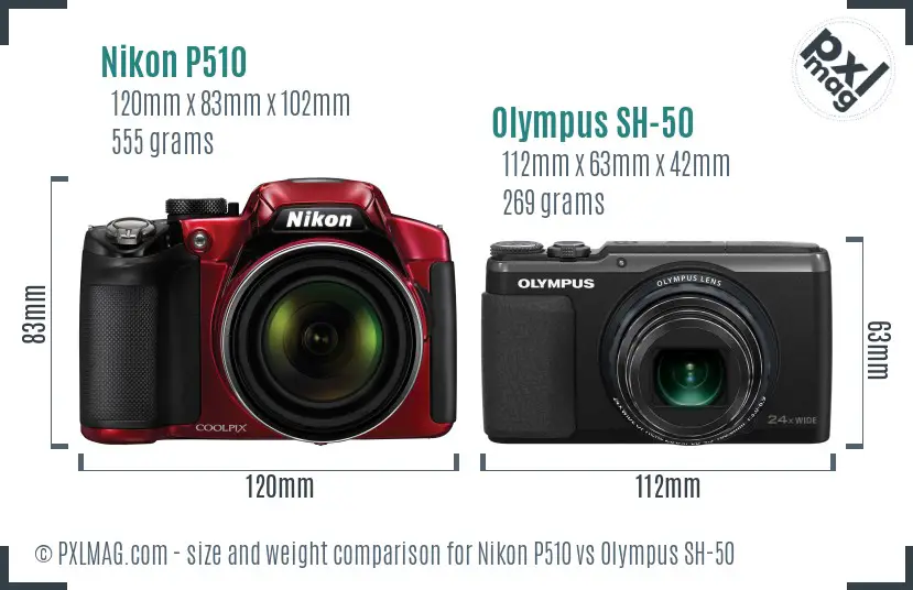 Nikon P510 vs Olympus SH-50 size comparison