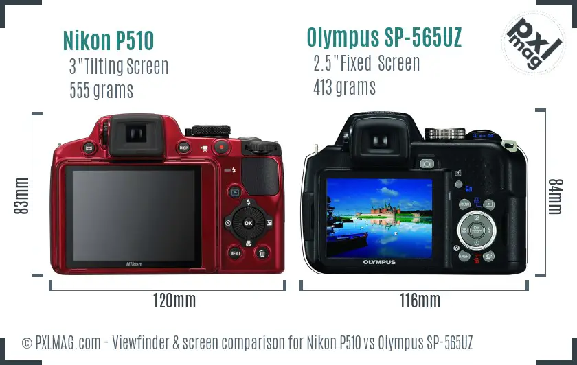 Nikon P510 vs Olympus SP-565UZ Screen and Viewfinder comparison