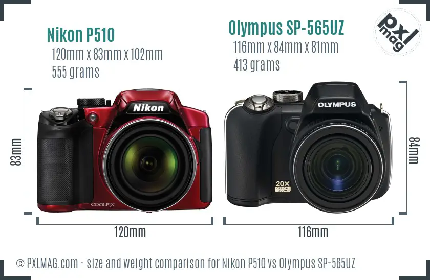 Nikon P510 vs Olympus SP-565UZ size comparison
