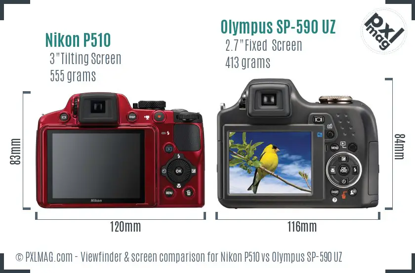 Nikon P510 vs Olympus SP-590 UZ Screen and Viewfinder comparison