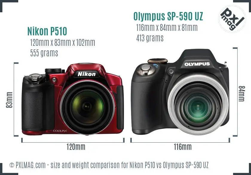 Nikon P510 vs Olympus SP-590 UZ size comparison