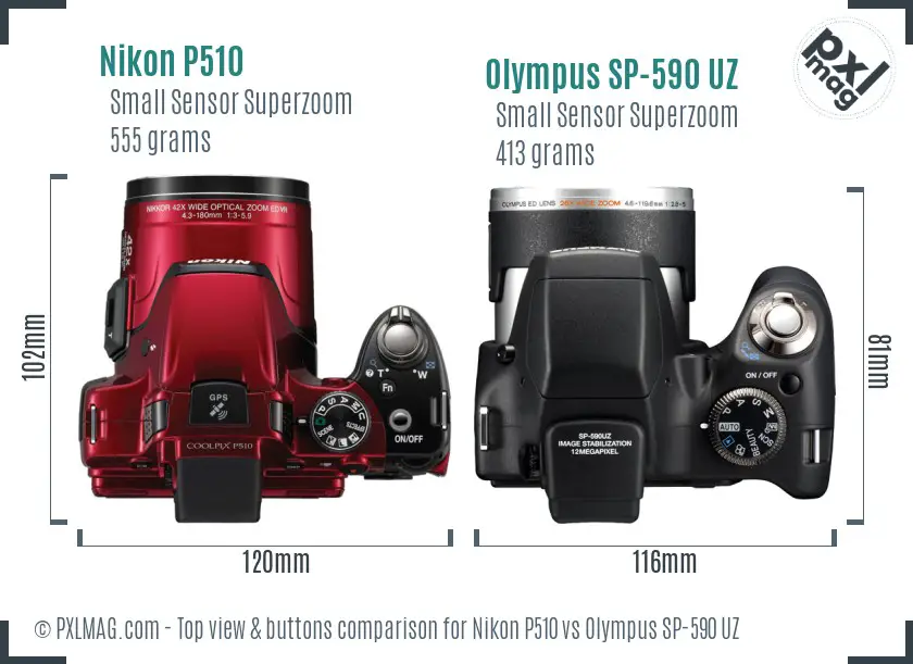 Nikon P510 vs Olympus SP-590 UZ top view buttons comparison