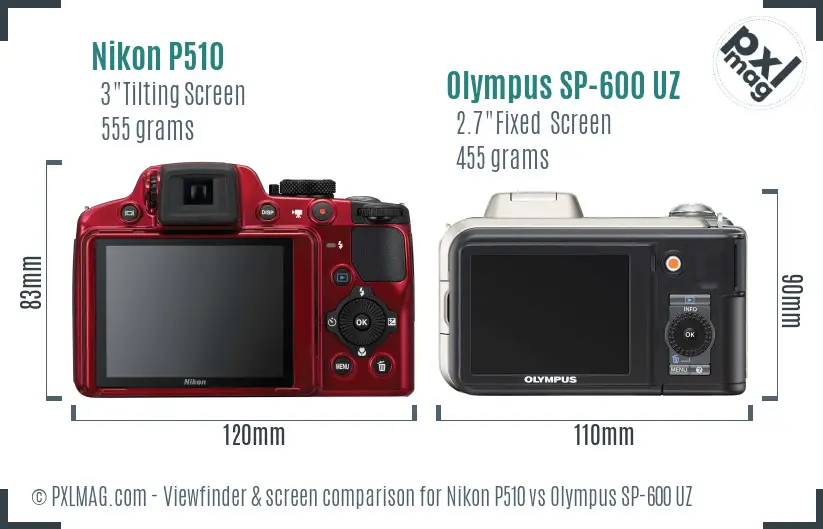 Nikon P510 vs Olympus SP-600 UZ Screen and Viewfinder comparison