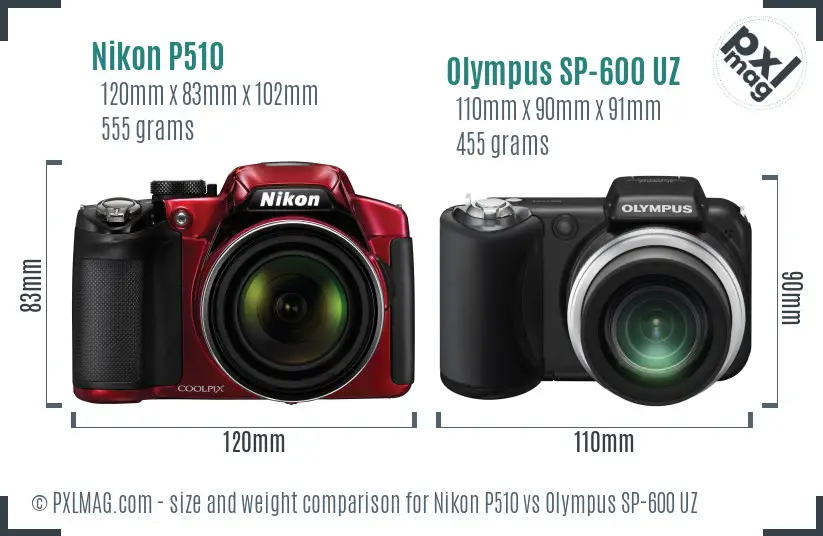 Nikon P510 vs Olympus SP-600 UZ size comparison