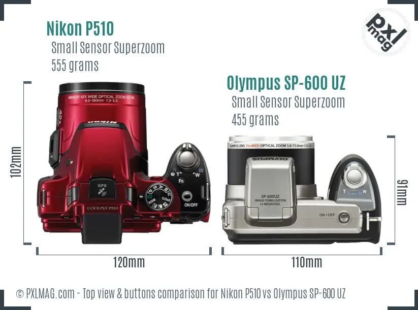 Nikon P510 vs Olympus SP-600 UZ top view buttons comparison