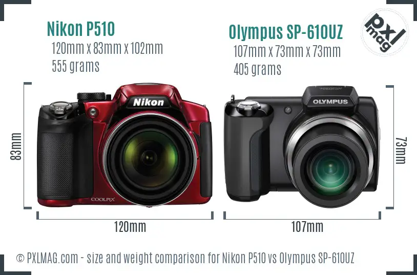Nikon P510 vs Olympus SP-610UZ size comparison