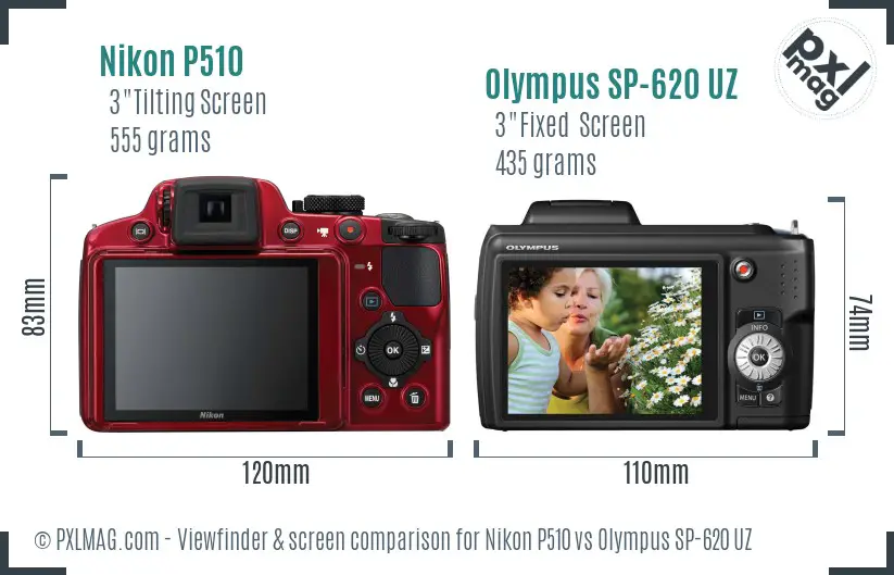 Nikon P510 vs Olympus SP-620 UZ Screen and Viewfinder comparison