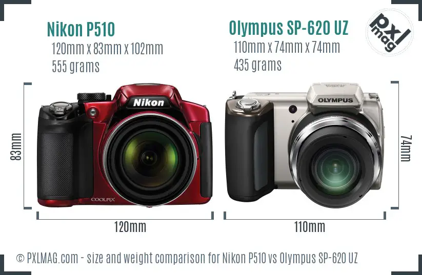 Nikon P510 vs Olympus SP-620 UZ size comparison